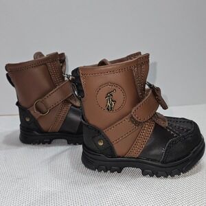 Polo Ralph Lauren Toddler Conquered Hi Duck Boots Chocolate Tan Leather Size 4 M